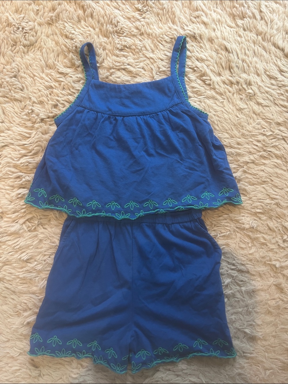Crewcuts Navy Blue Tank Romper with Green Accents
